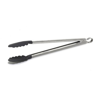 16in Stainless Steel Food Tong W/ Nylon Tips Locking Mechanism Hanging Hook
