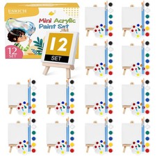 12 Set Mini Acrylic Paint Kit, Minis Stretched Canvas with Easel, Acrylic Pai...