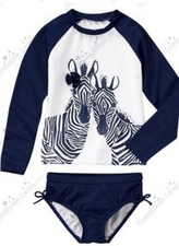 NWT Girls 4 Gymboree ZEBRA 2pc Navy-Blue White L/S TANKINI SWIMSUIT Set UPF 50