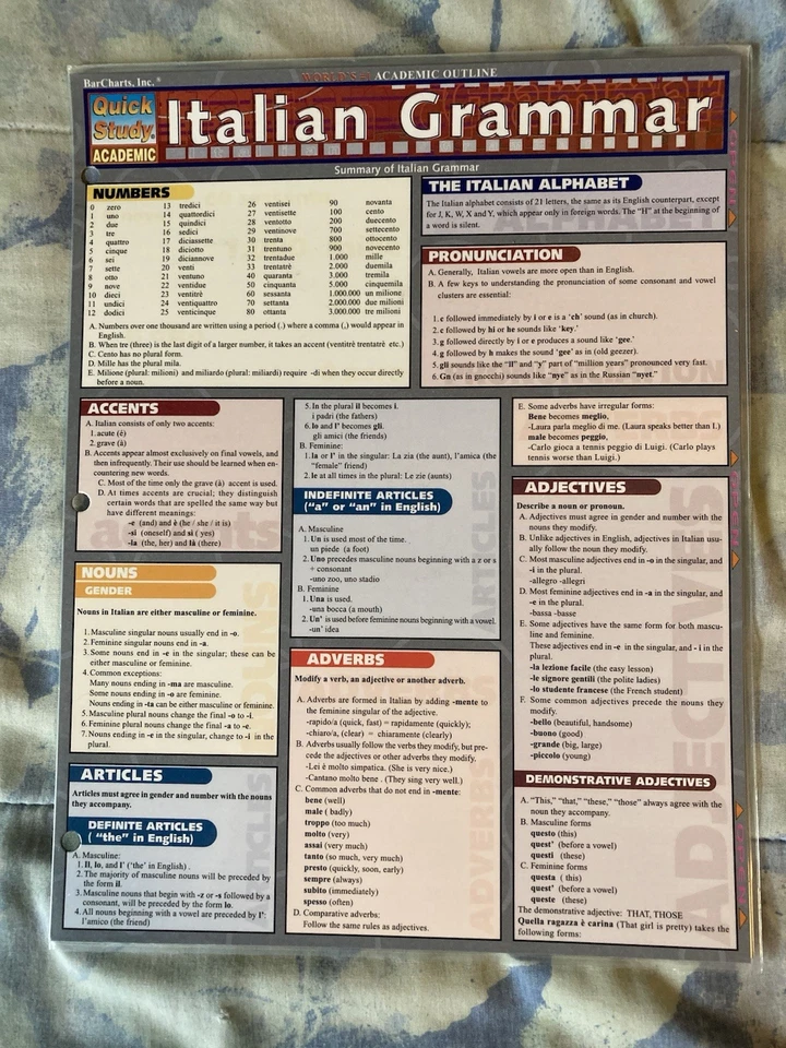 Italian Grammar Quick Study Academic Outline Guide Plus Ciao! Fifth Edition CDs - Image 2 of 4