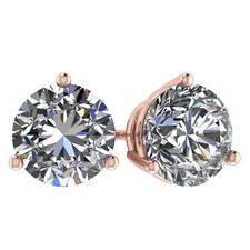 Rose Gold Plated 925 Sterling Silver 3 Prong 3.00 CTTW CZ Stud Earrings - 7.5MM