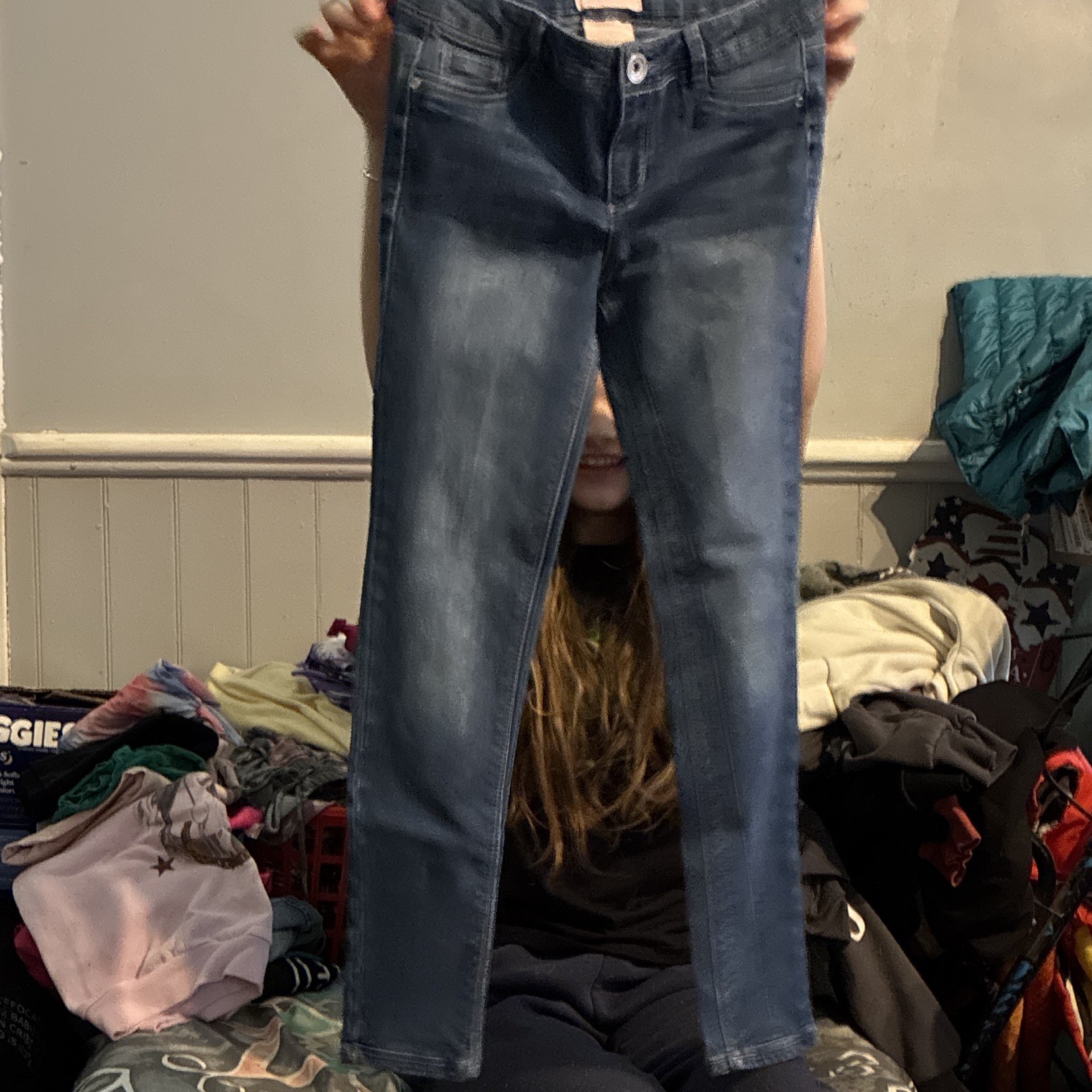 Squeeze Girls Blue Skinny Denim Jeans Medium Wash Pockets Button Zip Size 10-12