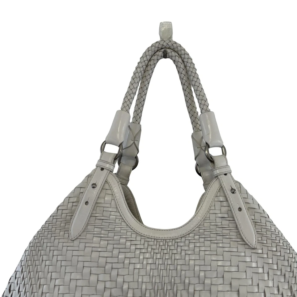 Bolso de Mano Cole Haan Genevieve Grande Triángulo Blanco Tejido Cuero Cartera Y2K Boho Foto 3 de 4