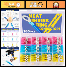 260PCS Marine Grade Heat Shrink Ring Connectors - Tinned Copper, 16-10 Gauge, 3