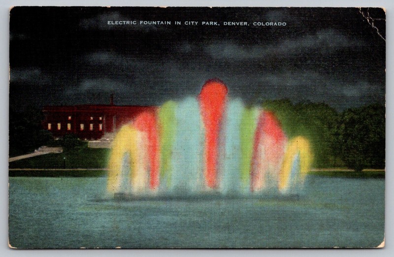 Denver Colorado CO Electric Fountain in City Park Linen Postcard Posted 1947