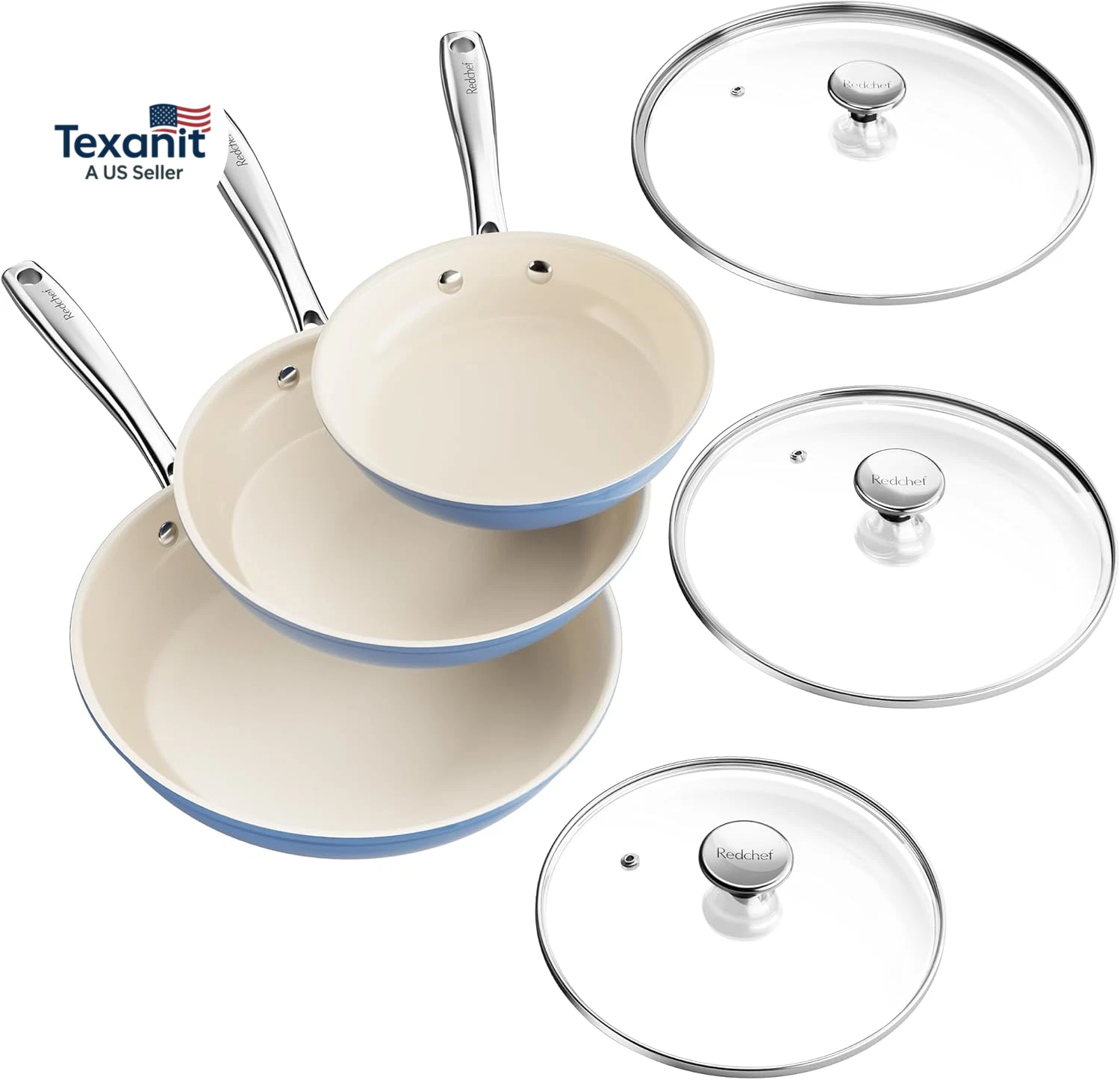Nonstick Cookware Sets, Ceramic Frying Pan Set with Tempered Glass Lids, Non Sti