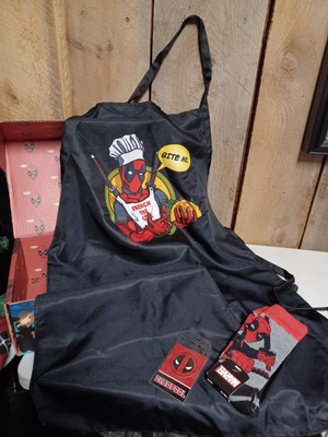 Deadpool Loot Crate Items & Box -  Bite Me  Taco Chef s Apron & Socks 10-13 New