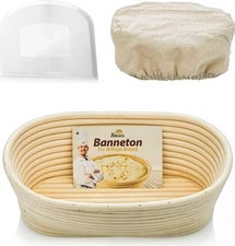 Oval Bread Banneton Proofing Basket - 10 Inch Baskets 10 inch, White Scraper