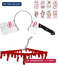 10Pcs Halloween Costumes Cleaver Knife Headband Tattoos Accessory