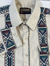 Vintage Panhandle Slim Western Shirt Mens 17 /35 Cowboy Aztec USA Made