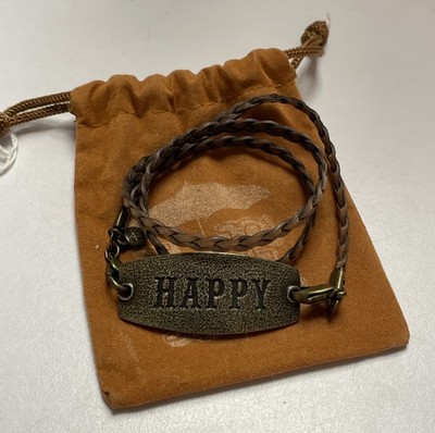 Lenny and Eva HAPPY Wrap Braided Cord Brown Bracelet Inspirational