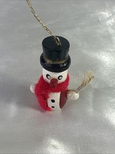 Vintage Wooden Christmas Snowman Ornament With Scarf
