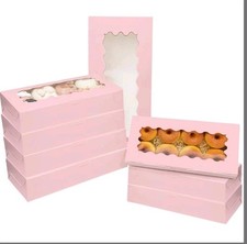 50 Pack Pink Cookie Boxes w Window 12x5.5x2.5 Bakery Pastry Donut Packaging
