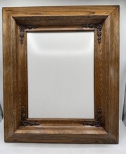 Vintage Solid Wood Deep Picture Frame Oak Carved Floral Corners W/ Glass 21  x18  