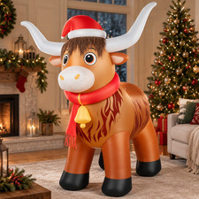 6ft Christmas Inflatable Highland Cow Outdoor Xmas Yard Decoration Built-in LED
