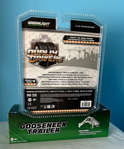 Greenlight 1/64 Scale 2019 Yellow Ford F-350 Dually w/Black Gooseneck Trailer - Picture 6 of 8