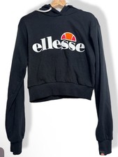 Ellesse Women  s Graphic Black Crop Hoodie. Cotton. Size 10.