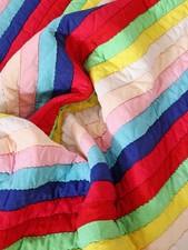 Vintage Colorful Rainbow Brite Striped Handmade Quilt Large Full Size Bed Coat