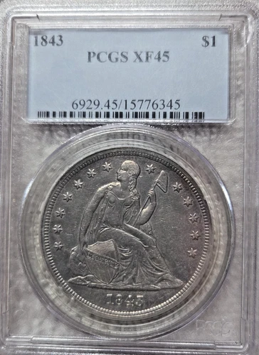 1843 Liberty Seated Silver Dollar, PCGS XF45