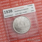 1938 Canada $1 Silver Dollar Coin Uncirculated - DDO Doubling Obv #coinsofcanada