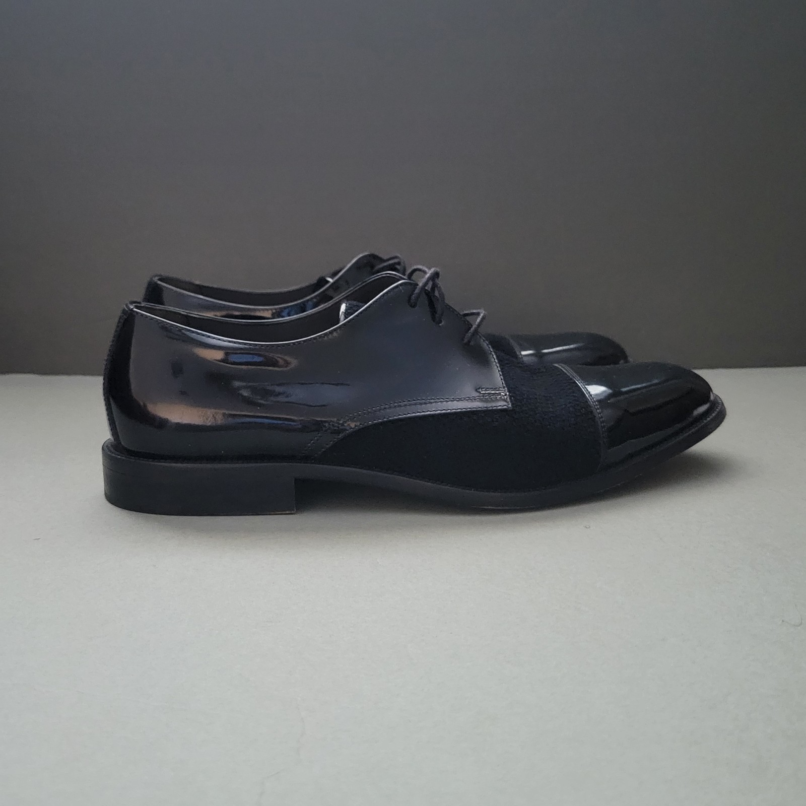 Johnston and Murphy Cellini Black Patent Leather Knit Dress Shoes Men US 10.5