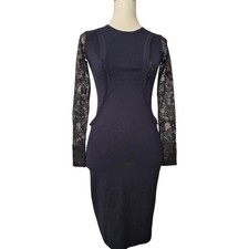 Temperley London Two Tone Lace Sleeve Bodycon Midi Dress Navy Black Size XS