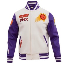 Phoenix Suns Off White Body Purple Leather Sleeves Varsity Jacket Men Size L