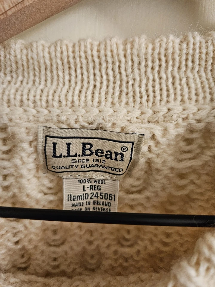Suéter Vintage LL Bean Para Hombre Talla Grande Marfil Pescador Lana Irlandesa Tejido con Cable Foto 3 de 3