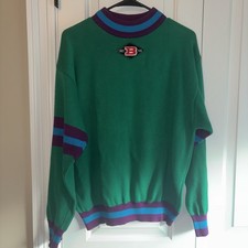 Vintage 90's BENETTON 100 Cotton green Crew sweater Made in Italy