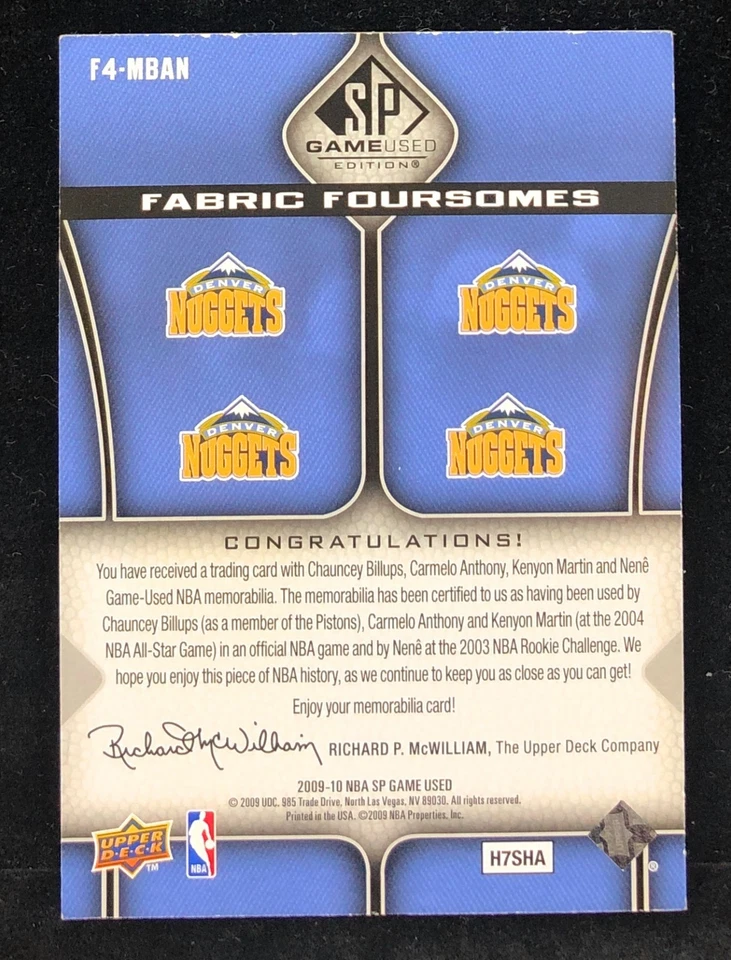 Camiseta Billups Carmelo Anthony Martin Nene 2008-09 SP Juego Usada Cuarteto/199 Foto 2 de 2