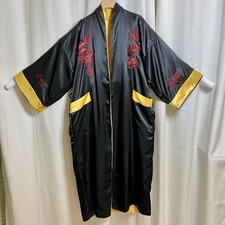 Reversible Embroidered Satin Kimono Robe Womens OS Dragon Asian Retro Whimsygoth