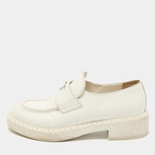 Prada White Leather Logo Plaque Slip On Loafers Size 39.5