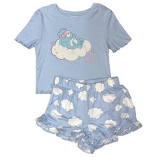 Womens Blue Care Bears Pajamas Shorts Top Sleep Set