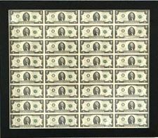 32 ~ $2 Dollar Bills Uncut Sheet Professionally Framed Series 2013 UNCIRCULATED