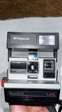 Vintage Polaroid Sun 600 LMS Instant Film Camera W/ Strap Black and Silver USA