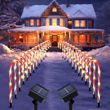 24 Pack Solar Christmas Candy Cane Lights Solar Pathway Lights Xmas Decorations
