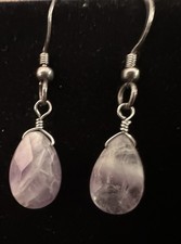 Lavender Amethyst Quartz Faceted Teardrop Silver Tone Dangle Hook Earrings