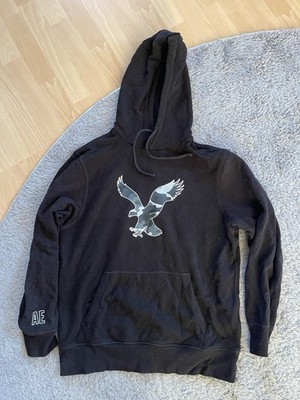 American Eagle Hoodie Schwarz Gr. M Pullover Sweatshirt Kapuze Logo Print