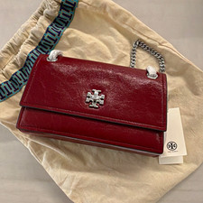 Tory Burch Kira Turlock Mini Red Shoulder Bag Silver Chain Logo w/ Dust Bag