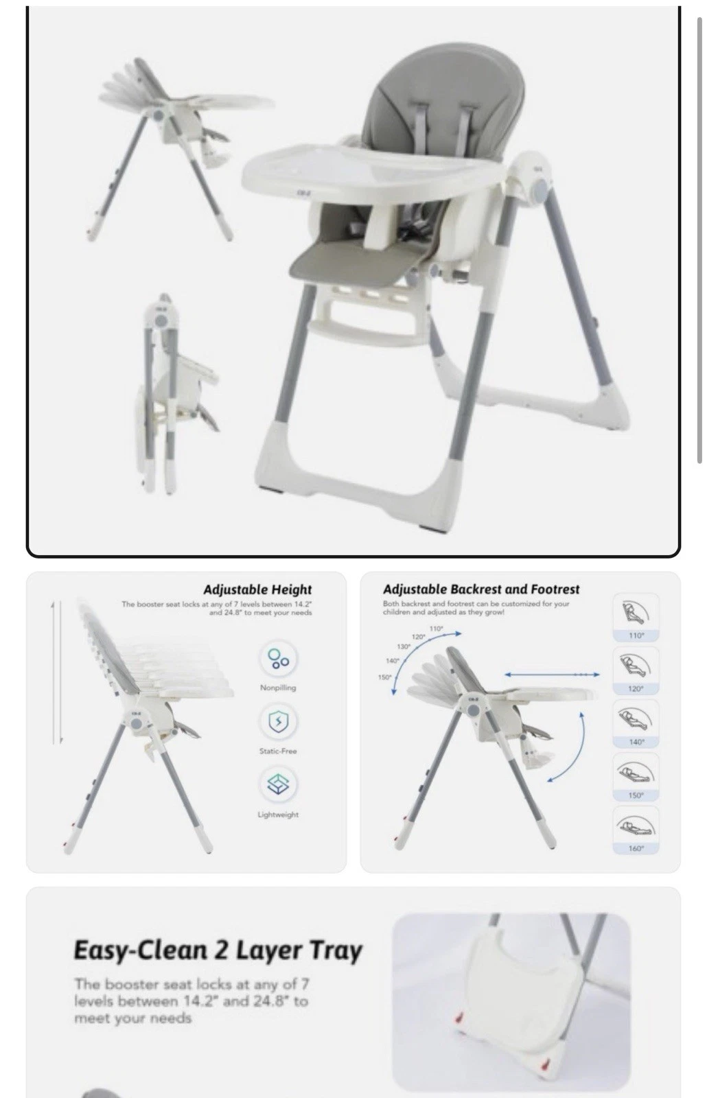 CO-Z Foldable High Chair for Babies and Toddlers 6-36 Months Old NEW Open Box