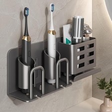 Electric Toothbrush Holder Wall Mounted, Rust-Proof Aluminum 2-Slot Organizer