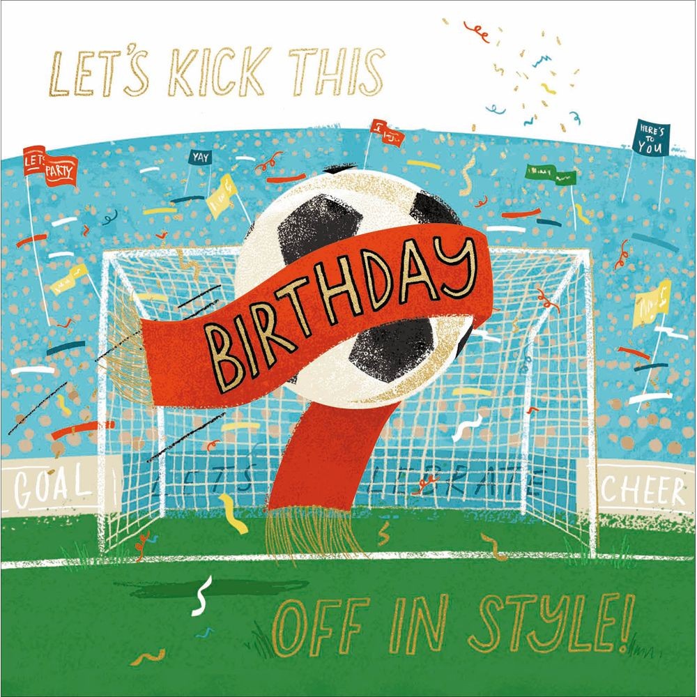Birthday Card Football Into Goal With Flags