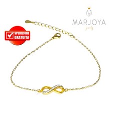 Bracciale infinito con zirconi in argento 925 dorato, regolabile