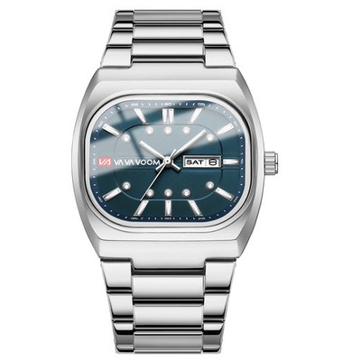 Elegante Herren Armbanduhr im Retro-Look   Gehäuse in Kissenform, Day-Date