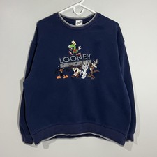 Vintage 2000 Looney Tunes Marvin Bugs Daffy Blue Pullover Sweatshirt Adult Large