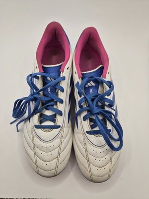 Adidas Goletto IX soccer cleats in a white, blue, and pink size 7