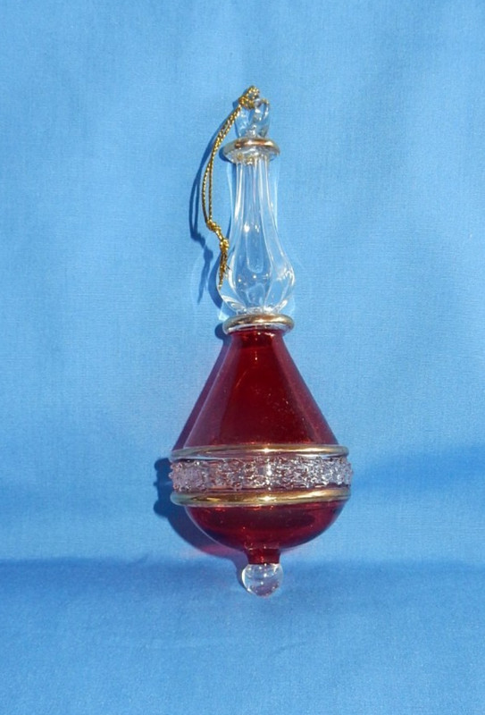 Beautiful Red Gold & Clear Glass Hand Blown Teardrop Christmas Ornament