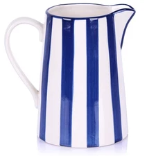 Ceramic Blue and White Pitcher Vase with Handle, Hand Painted Farmhouse Boho ...