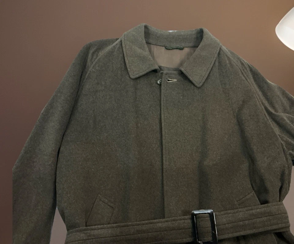 Paul Stuart Italian Made Tiroler Loden Wool Alpaca Overcoat Belted Men Size 38 - Image 2 of 4