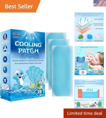 20 Breathable Cooling Patches for Fever & Pain Relief - Safe for Kids & Adults